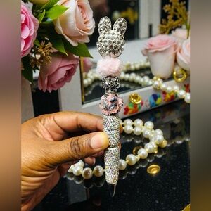 Custom Made Rhinestone Bunny Pen with Pink Accents